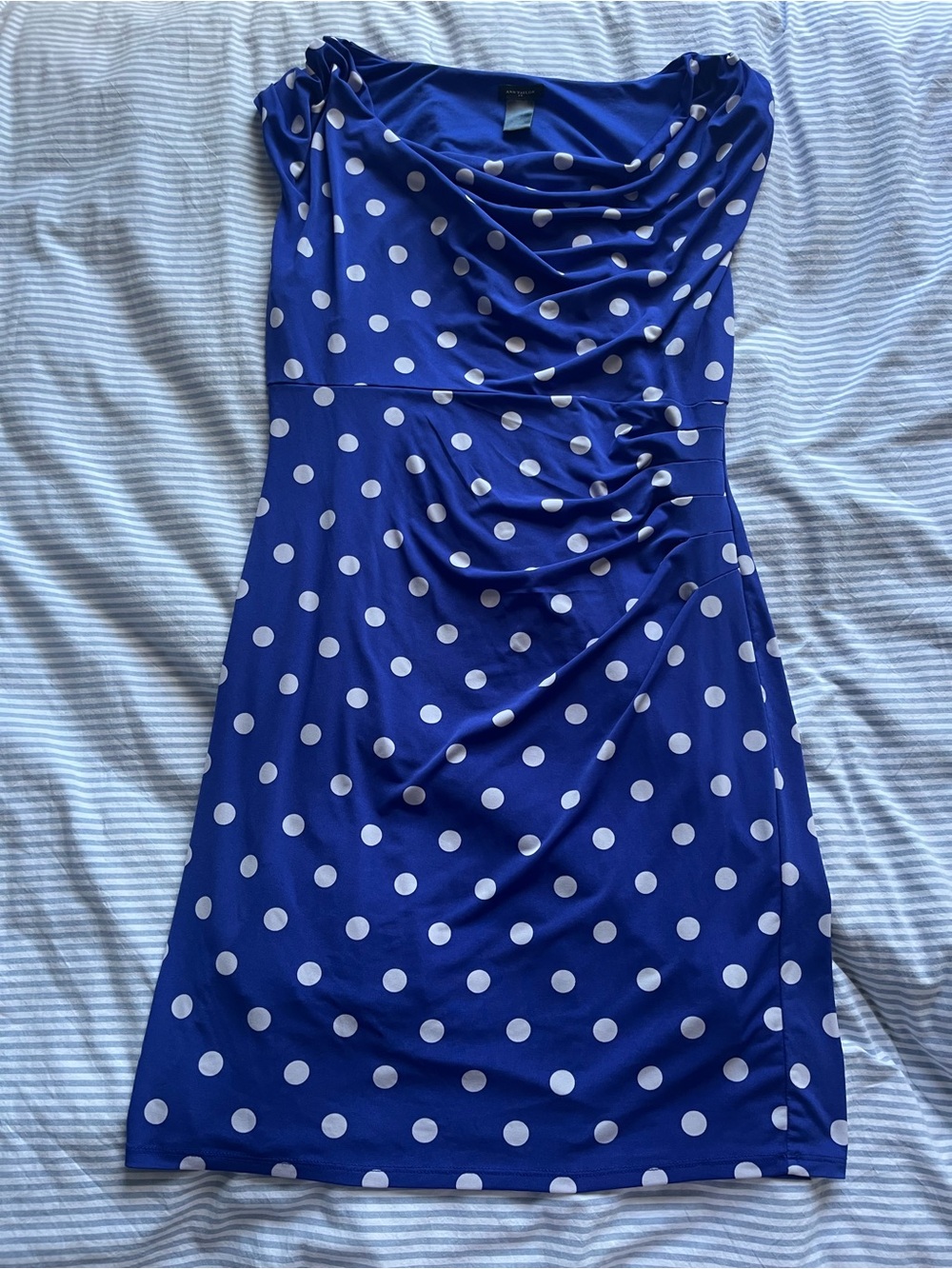 Polka Dot Cowl Neck Blue Dress